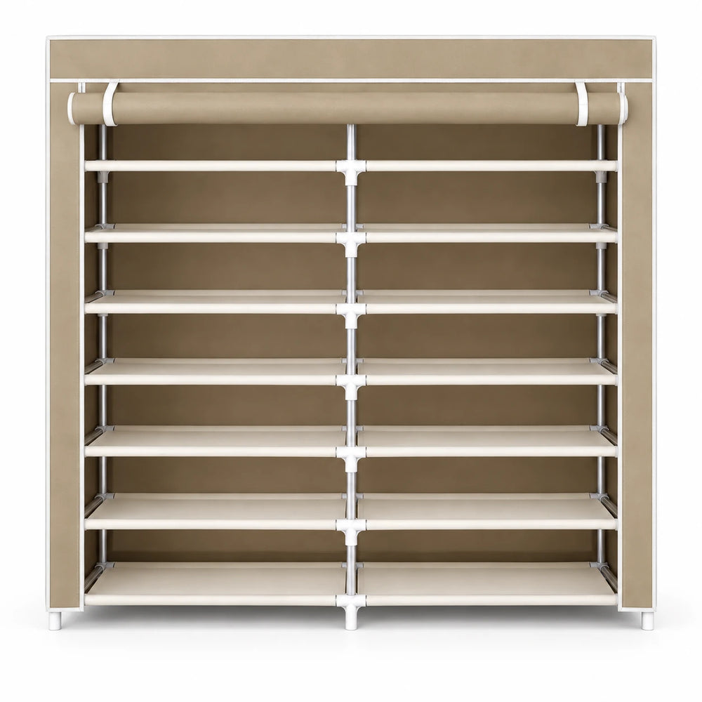 Schuhregal Beige-Weiß mit 7 Ebenen 120 x 30 x 125 cm ohne Schuhe